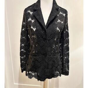 Berek Black Daisy Lace Blazer Medium Modern Minimalist  Romantic Luxe Evening